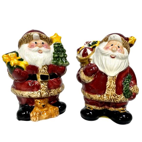 Santa with Gifts and Christmas Tree 3.75" Vintage Salt and Pepper Shakers - Picture 1 of 9